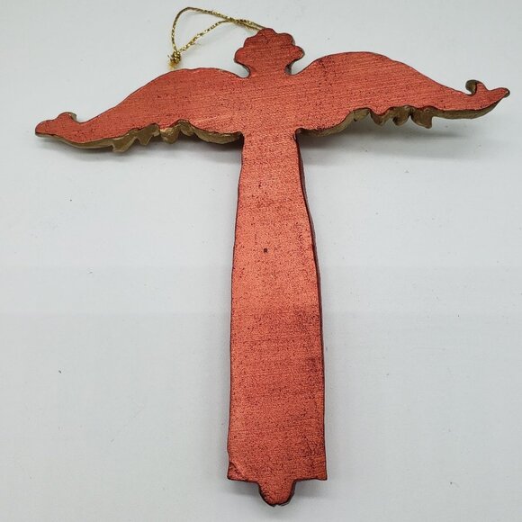 Red Gold Vintage Winged Resin Angel Christmas Ornament - Picture 9 of 9